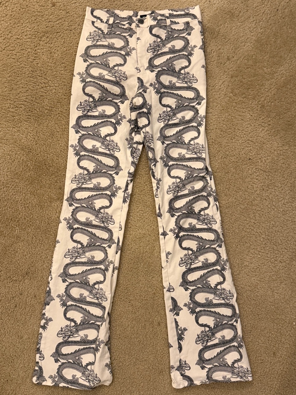 White Dragon-Print Flare Jeans for Women